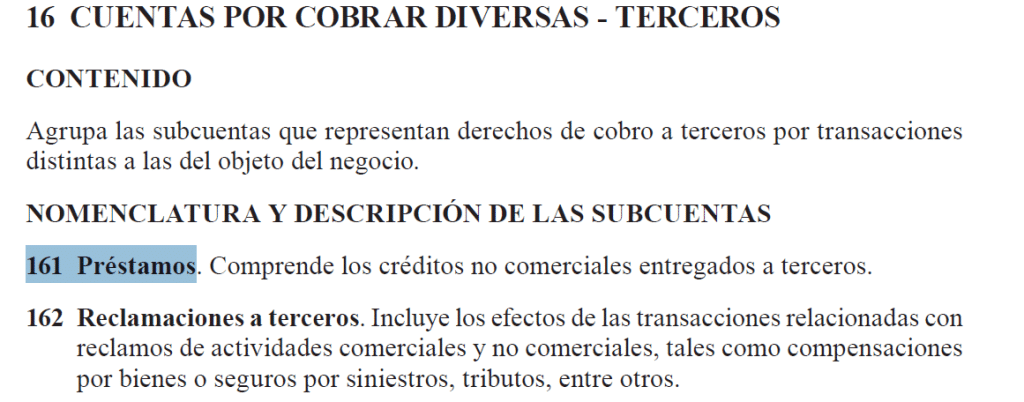 Asiento contable de Préstamos a terceros